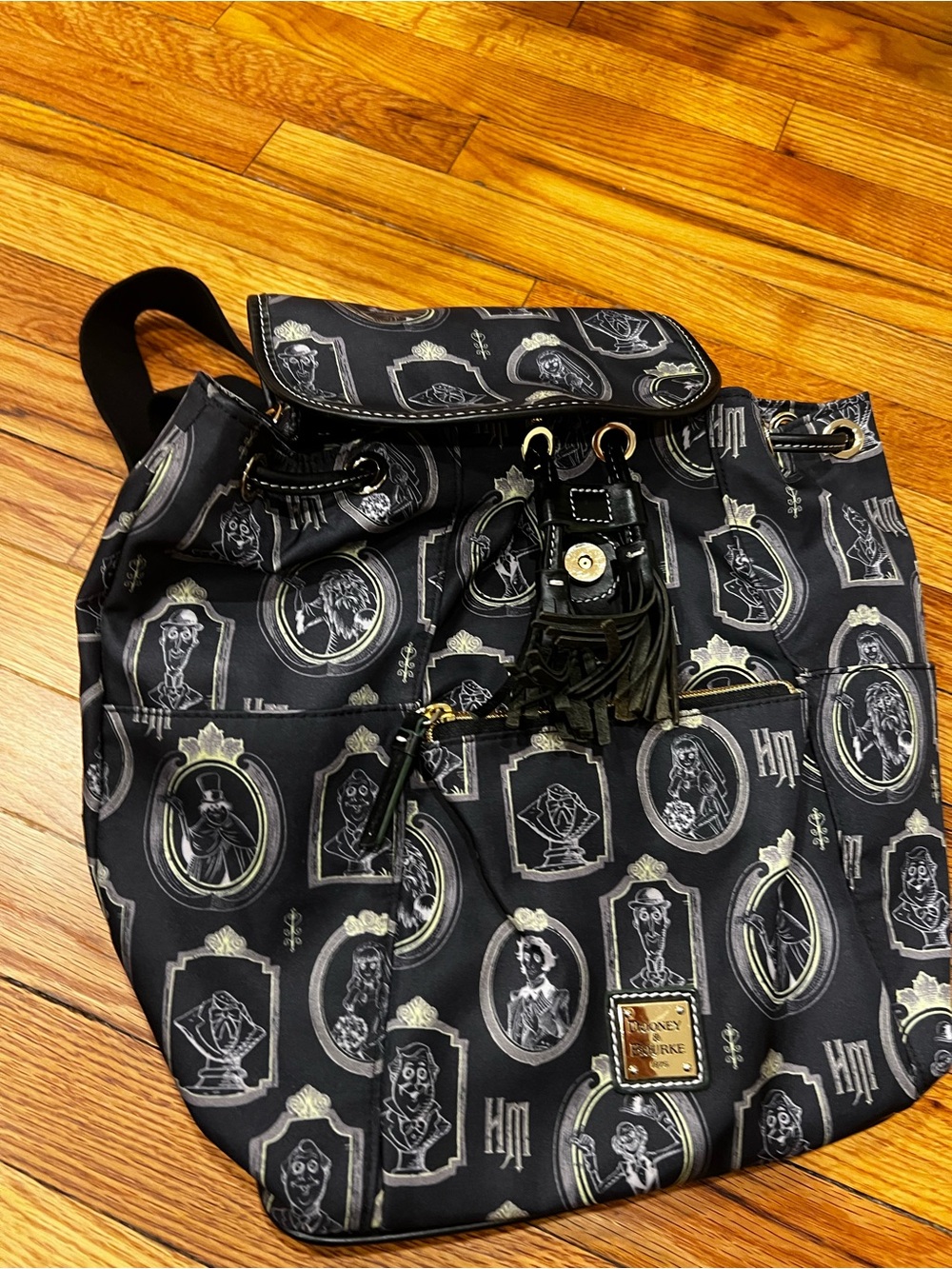 Dooney & Bourke Black Illustrated Drawstring Backpack Disney Haunted Mansion